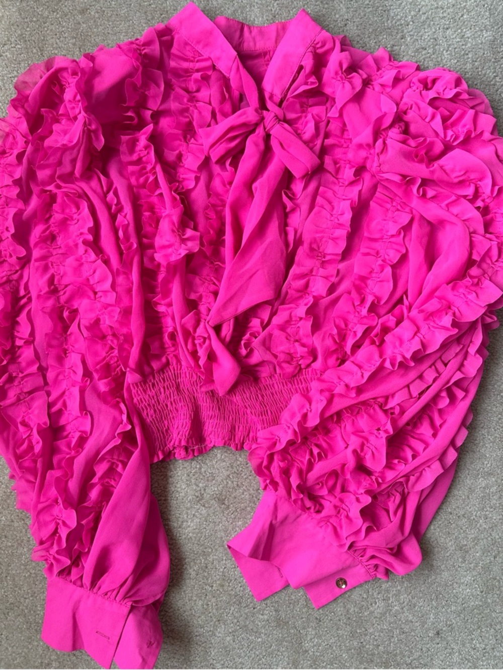 La’Ros Hot Pink Ruffle Blouse with Tie Neck